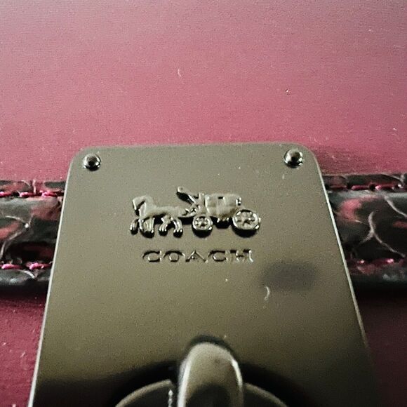 COACH Hutton Black Cherry Leather Snakeskin Detail Shoulder Bag - Picture 3 of 12